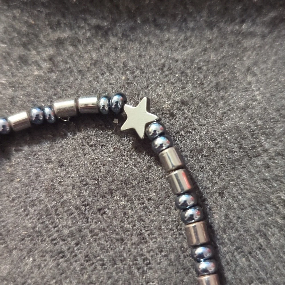 Black Hematite Gemstone Star Beaded Dainty Delicate Statement Bracelet
